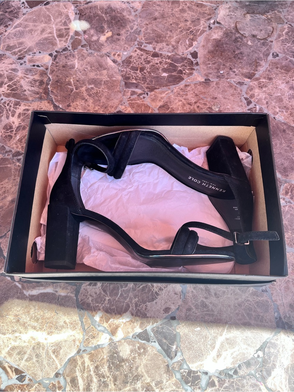 Kenneth Cole Black Suede Block Heel Sandals
